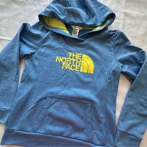 North Face blue yellow long sleeve pullover hoodie kangaroo pock‎ women’s medium